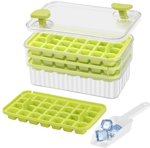 Culinavog Stampo Cubetti Ghiaccio, Vassoio per Cubetti di Ghiaccio, Stampo Impilabili con Coperchio per Bevande, Stampo Riutilizzabili con Cucchiaio per Whisky, Cocktai (Verde, 21×12.5×11.5 cm)