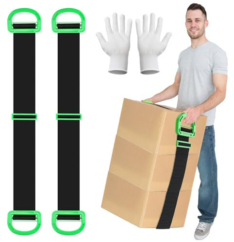 APOMOONS Lot de 2 Sangle Demenagement Transport Réglable Sangle de Levage Multifonction Sangle de Déménagement pour Meubles Boîtes Sacs avec 2 Paires de Gants Antidérapants