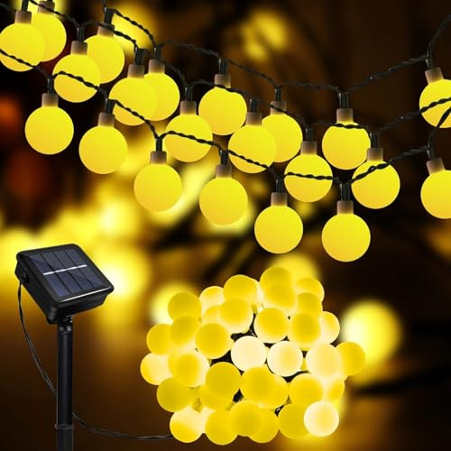 Suyoo Solljusslingor utomhus, 12 m 100 LED-globljusslingor, vattentäta soldrivna uteplatslampor för trädgård, gräsmatta, lusthus, veranda, gård, bröllop, festdekoration (varm vit)