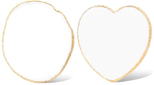 Classicseali 2pcs Nail Art Palette,Resin Nail Art Palette with Gold Edge,Nails Polish Mixing Palettes,Polish Holder for Nails Design, White (Heart-Shaped & Round)