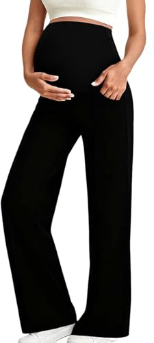 Pantalones de Maternidad para Mujer Cintura Alta Elástica Pantalon Deporte Pierna Ancha Rectos para Embarazo Suaves Cómodos Leggins Deportivos Push Up Casual Ropa de Maternidad de Hogar, Yoga