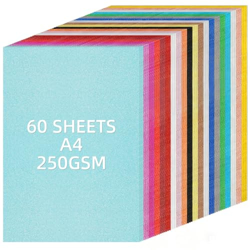APXEL Papier Pailleté, 60 Pièces A4 Cartonnée Couleur, 250g/m² Feuille Cartonnée Non Autocollant pour Loisirs Créatifs, L'école, Scrapbooking, Bricolage et Design, Multicolore