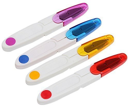 VNDEFUL 4PCS Portable Plastic Easy Grip Handle Sewing Snip Thread Tailors Cutter Scissors Hand Tool with Safety Cover for Travel and Carry, 4 Colors 4 Pack