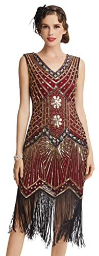 BABEYOND Vestido años 20 Disfraz años 20 Mujer, Vestido con Flecos y Lentejuelas, Destilo Gatsby