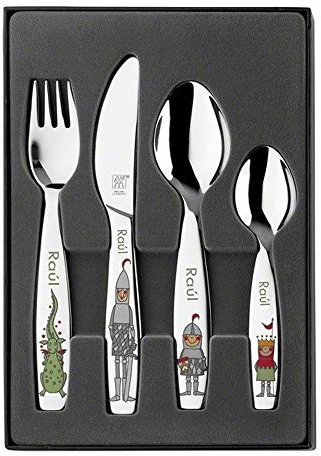 Curia Grabador - Juego de Cubiertos Infantiles Personalizados de Acero Inoxidable 18/10 - Nombre Grabado - Regalo Ideal para Nacimientos y Cumpleaños, Metal modelo CABALLEROS