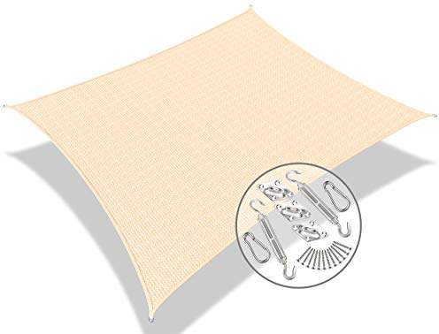 VOUNOT® Sun Shade Sail Rectangle 3m x 2.5m with Fixing Kit, 95% UV Block Breathable HDPE Awning, Sunscreen Canopy for Outdoor Garden Patio Lawn, Ivory