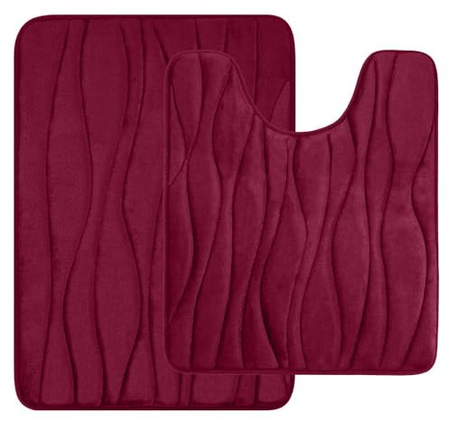 Homaxy Badematten Set 2 teilig Memory Foam Badezimmerteppich WC Vorleger mit Ausschnitt Set Saugfähige rutschfeste Badteppich Set Waschbar Badvorleger Set 2teilig, Weinrot