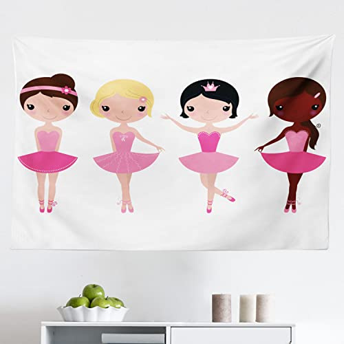 Ambesonne Ballet Tapestry, Little Happy Girl Ballerinas National Diversity Cartoon Design, Fabric Wall Hanging Decor for Bedroom Living Room Dorm, 45 X 30, Multicolor