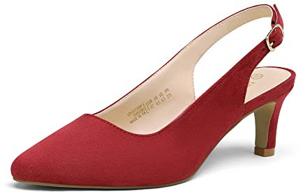 DREAM PAIRS Damen Pumps Slingback Sandalen Pumps für Damen Pointed Toe Kleid Partei Gericht Schuhe Damen Kitten Heel Hochzeit Schuhe SDHS2234W-E ROT Synthetik Größe.6.5UK/40(EUR)