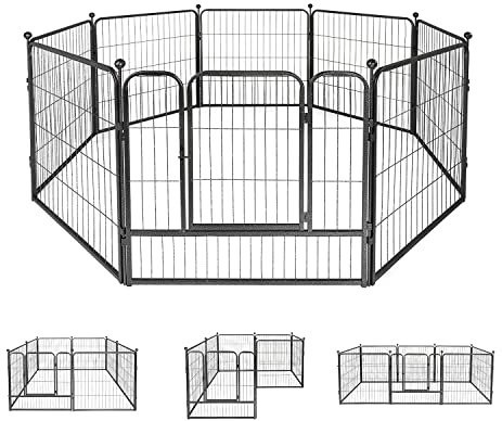 Fencer Wire Bold Metal Dog Playpen, Dog Fence Exercise Pen with Doors, Pet Puppy Outdoor Playpen Pen for Indoor & Outdoor, 8 Panels and 32-Inch Width for Each Panel (32-Inch)