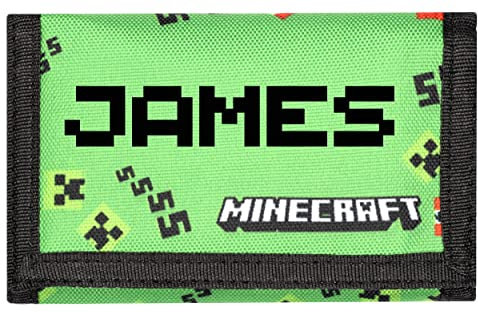 Minecraft - Kids Personalised Wallet - Green Video Game Money Wallet - Your Name Pixel Letters Gifts - Official Merchandise