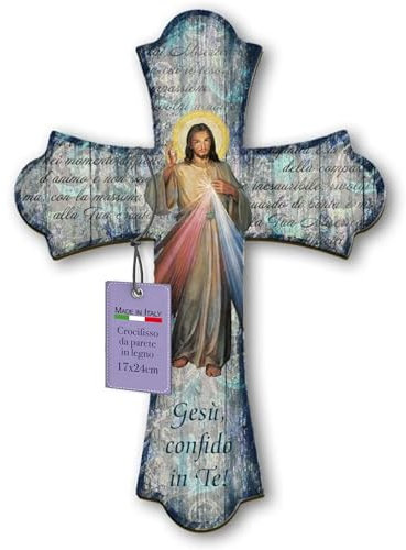 FRATELLI BONELLA - Crocifisso da Parete in Legno di Pioppo Raffigurante Gesù Misericordioso - Vintage 17x24 cm - 100% Made in Italy