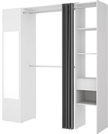 DEKIT GRUPO RIMOBEL SUIT - Cabina armadio con specchio, cassetto e tenda - Bianco - 205x176x50 cm