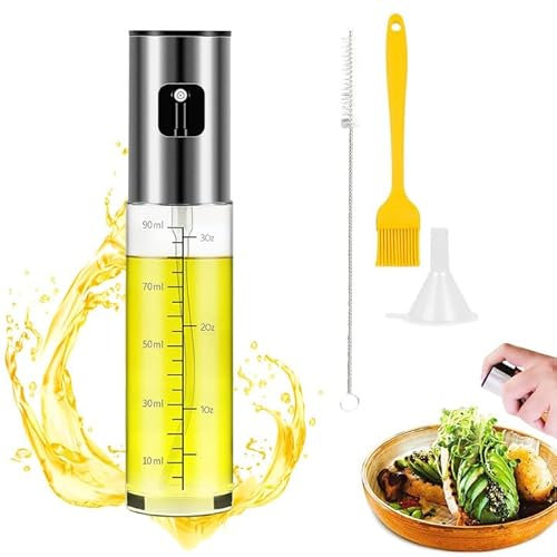 RZMZBY 6 Pièces Pulvérisateur d'Huile avec 1 Brosse 1 Entonnoir et 1 Brosse à Huile,Vaporisateur d'huile et de vinaigre,Spray Huile,pour Cuisine,Cuisson,BBQ