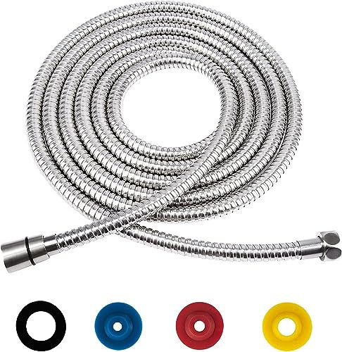 Duschschlauch 5m Edelstahl Brauseschlauch Silber Verdrehschutz Universal Duschschlauch Flexibel, mit 4 Wassersparer Durchflussbegrenzer, passt an alle Duschköpfe