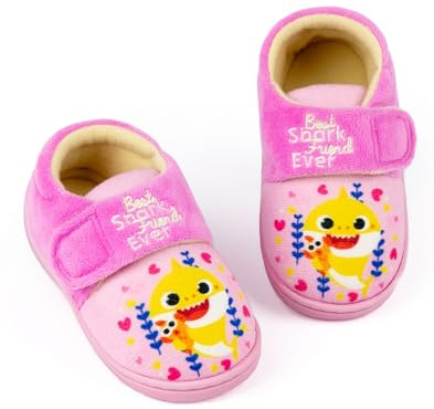Baby Shark Girls Slippers in Pink | Kids Best Shark Friend Ever Footwear with Adjustable Strap | Educational Singing Family Loungewear | Slip On House Shoes | Nightwear Gift for Children & Toddlers