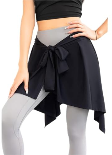 Dam Elegant Polyester Fitness Pareo Omlottkjol Tennis Cover Up Kort Omlott Fitness Kjol Strandklänningar (Svart)