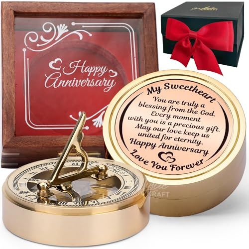 MYSTICKRAFT Anniversary Sundial Compass, Gifts for Husband, Him, Men, Wedding Anniversary Clock for 50th 40th 25th 21st 10th or 1st Year Celebration, Emotional Quote Engraved, Gift Box Pack with Card