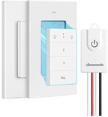 DEWENWILS Interrupteur sans Fil avec 1 Récepteurs et 2 Émetteur Mural Amovible, Portée de 30 m, Pas de Câblage Nécessaire, Télécommande sans Fil pour Les Lumières jusqu'à 3000W, Blanc