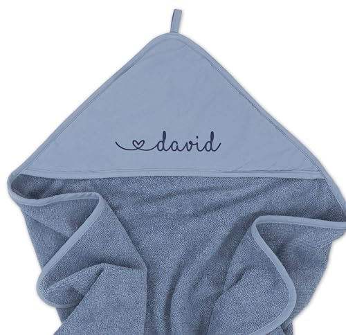 upstitch Studio Baby & Bambini Asciugamano con cappuccio (blu scuro, 75 x 75 cm) con nome personalizzato per ragazzi e ragazze, asciugamano in 100% cotone ricamato