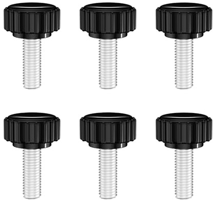 MewuDecor M8 x 15mm Threaded Knurled Thumb Screws, Round Plastic Clamping Knobs Grip Thumbscrew Bolts, Carbon Steel, Black, 6 PCS