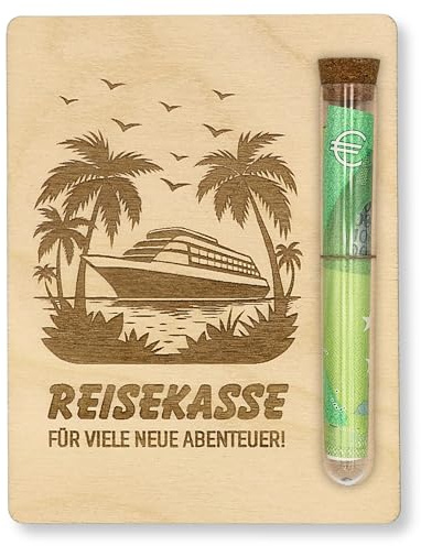 ZUKLA Verpackung für Geldgeschenk Reise - 13 x 10 cm - mit Reagenzglas - Geschenke für Reisende - Geldgeschenk Schiffsreise - Reisekasse für die Kreuzfahrt - Reisegutschein Geschenk Verpackung