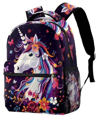 MRWQC Schulranzen Lila Einhorn Schmetterlinge Schulrucksack Studenten Buchtasche Reisetaschen Daypack Rucksäcke Für Jungen Mädchen