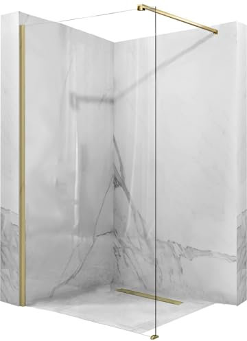 Rea Parete doccia Aero Gold Brush 110 WALK IN Vetro temperato di sicurezza trasparente 8 mm (Oro)