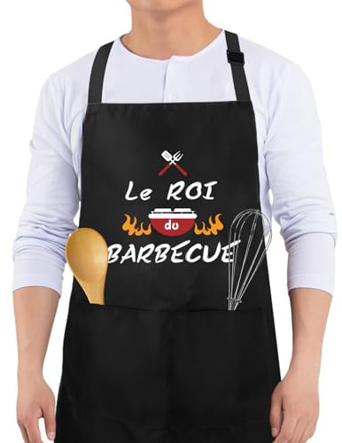 Wixelon Cadeau Noel Homme,Cadeau Noel Papa,Tablier Barbecue Homme,Tablier Noir,Tabliers Humoristique,Tabliers pour Barbecue