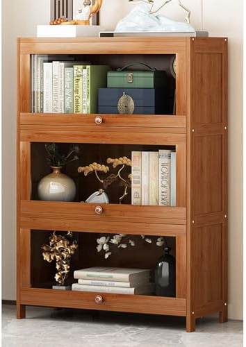 Armoire de Collection, Armoire de Collection Acrylique, Cadre en Bambou Naturel, résistant à la poussière, idéal pour la Maison et Le Bureau (70*33*106cm)