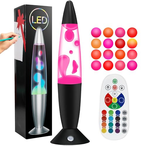 KIKILIVE 13.5 Liquid Motion Lamp 17 Color Changing Motion Lamp with Remote Clear Liquid and Pink Wax Motion Lamp Relaxing Mood Light for Home Decor Gifts Kids (Black Base)