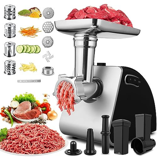 COOCHEER Hachoir à Viande Électrique 2000W - Set Multifonction avec Accessoires pour Saucisses, Biscuits, Kebbeh et 3 Grilles pour Viande & Légumes