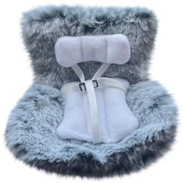 Car Seat for Labubu Dolls, Cute Cozy Seat with Soft Furry Cushion, Stylish Air Vent Clip & Desktop Stand for Labubu Fans, Doll Collectors, Kids, Functional Car Ornament, Car Interior Decor (Gray)