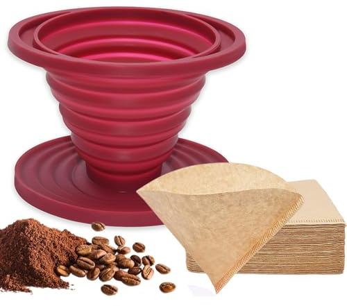 Cafetera Plegable para Verter Sobre Café,Smavles Cafetera Camping Ligera y Reutilizable, Soporte Para Filtro con 40 Papeles Filtro de Café para Mochileros,Camping,Oficina en Casa
