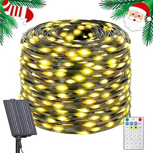 Amzxart Guirnalda Luces Exterior Solar, 52m 500LED Luces Navidad Exterior Solar, 19 Modos, Ip65 Impermeable Luce Solares Exteriores, Apto Para JardíN, Patio, áRbol de Navidad, Blanco CáLido