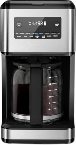Electactic Coffee Maker, 14-Cup Programmable Drip Coffee Makers with Reusable Filter & Keep Hot Plate, Auto Pause Small Coffee Machines with Coffee Pot, Timer, Self-cleaning, for Home, Stainless Steel