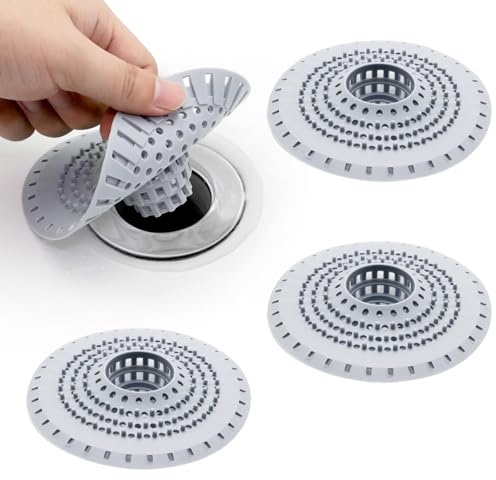 4 pezzi filtro per scarico in silicone con ventosa, filtro per capelli per doccia con ventosa, copertura per scarico doccia, filtro per scarico doccia, filtro per capelli in silicone per doccia per