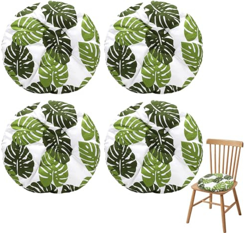 Tutamaz Set di 4 cuscini rotondi, 40 cm di diametro, comodi cuscini per sedia, pavimento, interni ed esterni, per sala da pranzo, giardino, salotto (foglia tropicale)