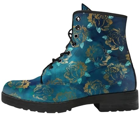 Maimeili Femmes imprimées bottes courtes lace-up talon gros combat bottes cheville pour les filles dames automne et hiver chaussures rose crâne dessin animé motif