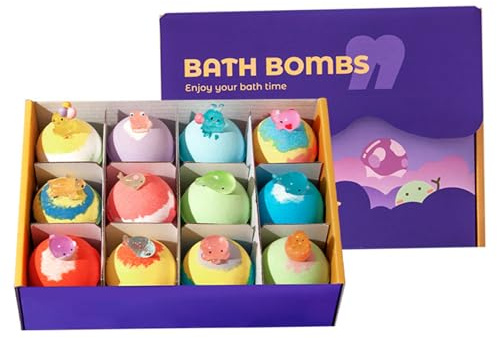 Bombe da bagno per bambini con sorpresa all'interno - Confezione da 12 bombe da bagno naturali con simpatiche figurine luminose per ragazzi e ragazze, doccia con bolle rilassanti, 60 ciascuna per b