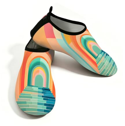 Mexpekil Strand-Wasserschuhe für Damen und Herren, rutschfeste Barfuß-Schwimmschuhe, schnell trocknend, Aqua-Socken, atmungsaktive Wassersocken für Pool, Surfen, Rainbow Art, 39/40 EU