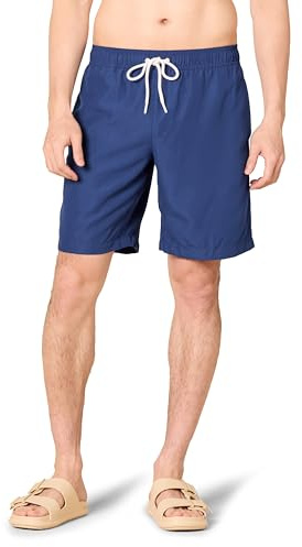 Amazon Essentials Herr Badshorts med Nätinnerbyxa, 23cm Benlängd med Fickor och Dragsko, Marin, S