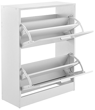 [en.casa] Schuhschrank Sykkylven Schuhkipper mit 2 Klappen Schuhkommode für 12 Paar Schuhe 81 x 63 x 24 cm Weiß