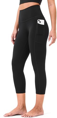 Colorfulkoala Cropped Leggings with Pockets for Women High Waisted 3/4 Capril Yoga Pants (S, Black)