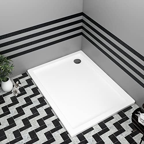 Bathroom 900 x 700mm Shower Tray Gloss White Slimline 40mm Stone Resin Rectangular Base with Free Waste Trap Kit