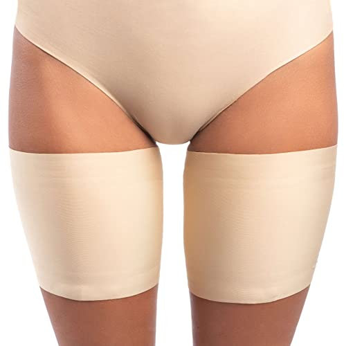 looksy Bandes élastiques de cuisse unisexes beige clair anti-frottements stretch empêche le frottement de la cuisse doublé de satin protecteur antidérapant silicone - XL