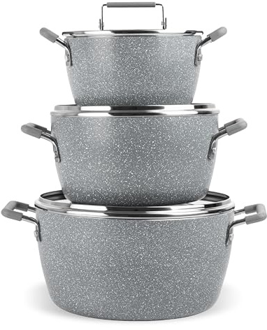 Granitestone Black Pots and Pans Set Nonstick, 6 Stackable Piece Cooking Pots Set, Kitchen Pots, Non Stick Coating, 5qt 3qt & 1.5qt Pots with Lids, Stay Cool Handles Dishwasher Safe 100% Toxin Free