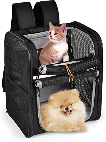 Wakytu Hunderucksack Katzenrucksack Faltbare Haustier Rucksack Hunde Katzen Tragetasche Anti-offener Reißverschluss (M, 2.0 Schwarz)…
