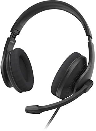 Hama Headset mit Mikrofon (kabelgebundene Kopfhörer 3,5mm Klinkenanschluss, Aux, Stereo Headphones mit Kabel, Over Ear PC-Kopfhörer mit Mikrofonarm und Neckband, 2m Audiokabel) schwarz, 00139933
