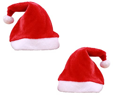 Zehan Zitong Bonnet Noël，2 pcs Rouge Noël Chapeau Bonnet de Père Noël en Peluche ，Chapeau du père Noël Adultes pour Femme HommeBonnets Chapeau Rouge et Blanc Deguisement pour la Fête de Noel.